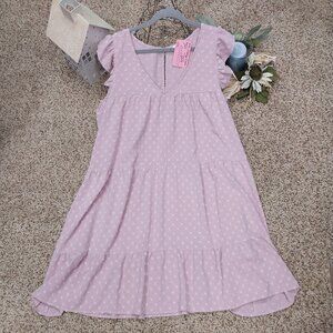 ODDY Light Pink Swiss Dot Midi Dress